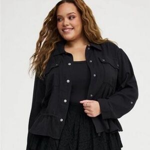 torrid Black Button-Front Peplum Jean Jacket